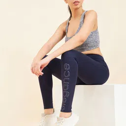 Sweet Dreams Women Navy Blue Typography Printed High-Rise Ankle-Length Gym Tights-image-57