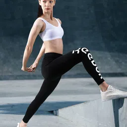 Reebok Classic Women Black & White WCE Brand Logo Print Tights-picture-49