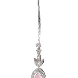 Jazz and Sizzle Silver-Plated AD Studded Teardrop Shaped Maang Tika image 5