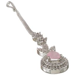 Jazz and Sizzle Silver-Plated AD Studded Teardrop Shaped Maang Tika image 4