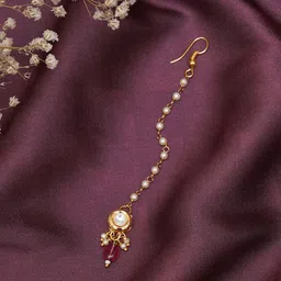 Ruby Raang Gold-Plated Kundan-Studded & Beaded Maang Tikka-16