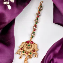 Silvermerc Designs Gold-Plated Kundan-Studded Maang Tikka-image-6