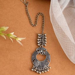 Silvermerc Designs Silver-Plated Oxidised Maangtikka-42