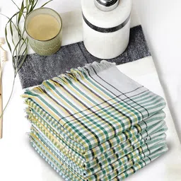 KLOTTHE Unisex Set Of 7 White & Green Checked 233 GSM Bath Towels-4