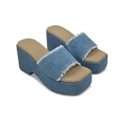 CAI Fringed Denim Platform Heels-25