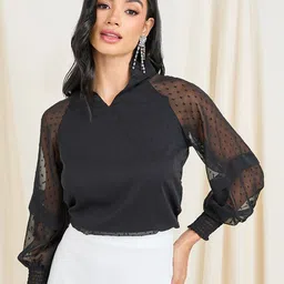 Styli Dobby Textured Long Sleeves Blouson Top-image-42