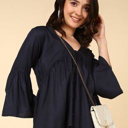 MALHAAR V-Neck Bell Sleeves Cotton A-line Top-image-87