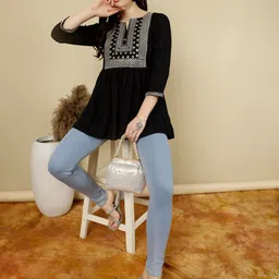 NISHABD Ethnic Motifs Print Sequined Regular Top-image-21
