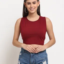 ELEVANTO Maroon Styled Back Crop Top-image-8