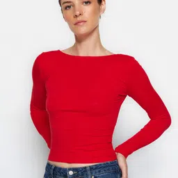 Trendyol Boat Neck Cotton Fitted Crop Top-picture-22