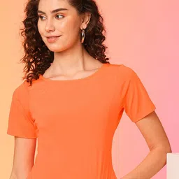 Globus Orange Coloured Styled Back Crop Top-image-81
