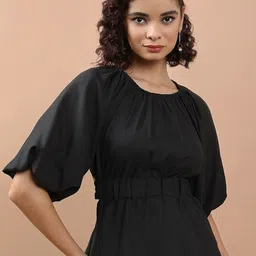 KETCH Round Neck Flared Sleeve Styled Back Crop Top-image-42