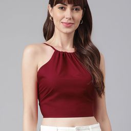 FLAMBOYANT Women Maroon Halter Neck Crop Top-19
