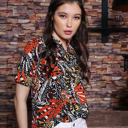 Sera Black & Red Floral Printed Mandarin Collar Top-picture-17