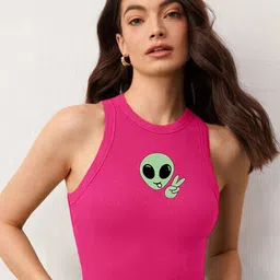 TABADTOD Typography Print Crop Fitted Top-image-86