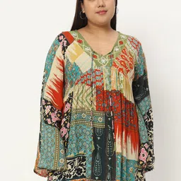 VELDRESS Floral Printed Tie-Up Neck A-Line Top-picture-47