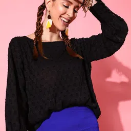 STREET 9 Black Solid Jacquard Top-image-88