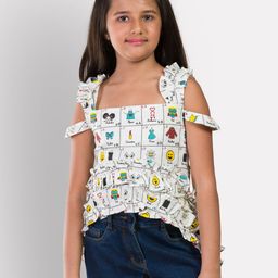 Growing Tree Girls White Print Cold-Shoulder Sleeves High-Low Top-picture-16