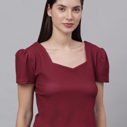 NEUDIS Women Maroon Sweetheart Neck Top-image-81