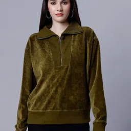 MINGLAY Self Design Shirt Collar Cuffed Sleeves Top-picture-21