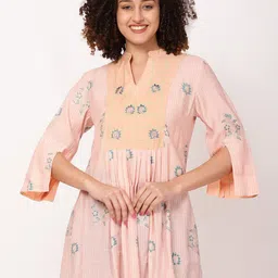 FUTURO Floral Printed Mandarin Collar Flared Sleeve A-Line Longline Top-image-4