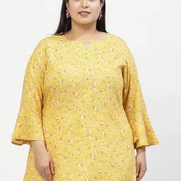 plusS Floral Print Flared Sleeve Longline Top-14