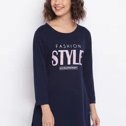 Duchess Typography Printed Round Neck Long Sleeves Longline Regular Top-picture-4