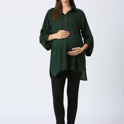 Mom For Sure by Ketki Dalal Shirt Collar Longline Maternity Top-image-67