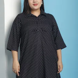 theRebelinme Plus Size Geometric Print Shirt Style Gathered Or Pleated Longline Top-picture-21