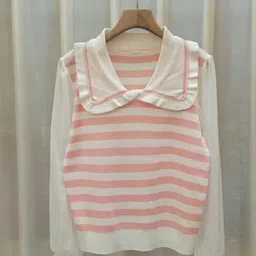 StyleCast Pink Girls Striped Above the Keyboard Collar Longline Top-image-16