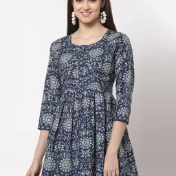 KBZ Blue & Cream-Coloured Print Cotton Longline Top-49
