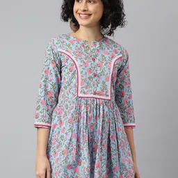 JAIPUR ATTIRE Floral Print Cotton Longline Top-image-82