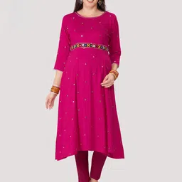 Mom For Sure by Ketki Dalal Embroidered Anarkali Gotta Patti Maternity Kurtas With Belt-image-50