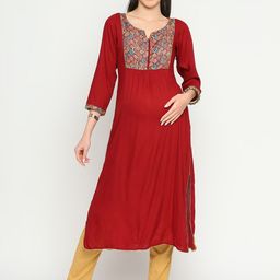 Mom For Sure by Ketki Dalal Floral Yoke Design Straight Maternity Kurta-image-90