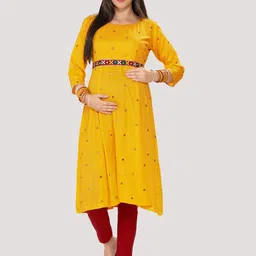 Mom For Sure by Ketki Dalal Embroidered Anarkali Gotta Patti Maternity Kurtas With Belt-image-89