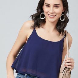 CHIMPAAANZEE Navy Blue Solid A-line Crop Top-image-57