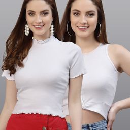 Friskers Pack Of 2 White Solid Fitted Tops-image-41