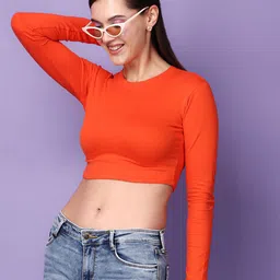SCORPIUS Round Neck Solid Fitted Crop Top-78