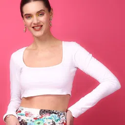 SCORPIUS Square Neck Long Sleeves Fitted Crop Top-74