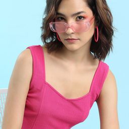 Tokyo Talkies Pink Shoulder Straps Crop Top-image-100