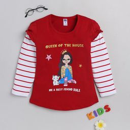 Nottie Planet Girls Pure cotton Red & White Print Top-picture-11
