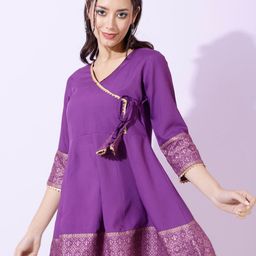 DAEVISH V-Neck Three-Quarter Sleeves Angrakha Top-image-28