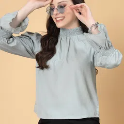 RAASSIO High Neck Long Sleeves Crepe Top-image-64