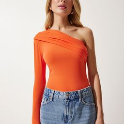 Happiness istanbul One Shoulder Long Sleeves Solid Top-image-93