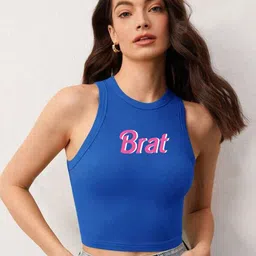 TABADTOD Typography Printed Ribbed Stretchable Tank Crop Top-image-40