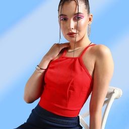 Veni Vidi Vici Red Shoulder Straps Tie Back Top-image-37
