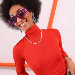 Veni Vidi Vici Red High Neck Full Sleeve Top-image-40