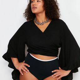 Trendyol V-Neck Flared Sleeve Wrap Crop Top-image-21