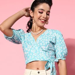 BAESD Floral Printed Puff Sleeves Wrap Crop Top-image-28