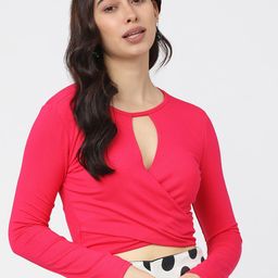 Tokyo Talkies Pink Keyhole Neck Wrap Crop Top-picture-12